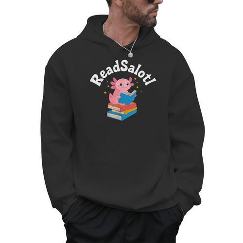Readsalotl Axolotl Reading a Book Bookworm Men Hoodie - Bookorys CA