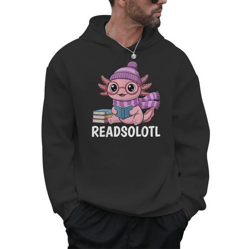 Readsolotl Cute Pink Kawaii Axolotl Reading Book Lover Men Hoodie - Bookorys