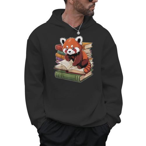 Red Panda Reading Book Animal Bookworm Men Hoodie - Bookorys