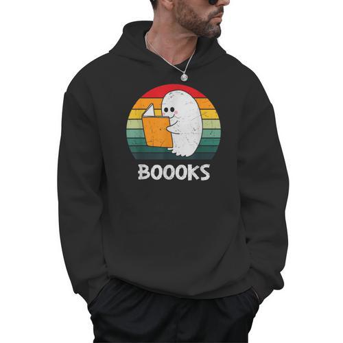 Retro Book Ghost Reading Halloween Teacher Men Women Men Hoodie - Bookorys AU
