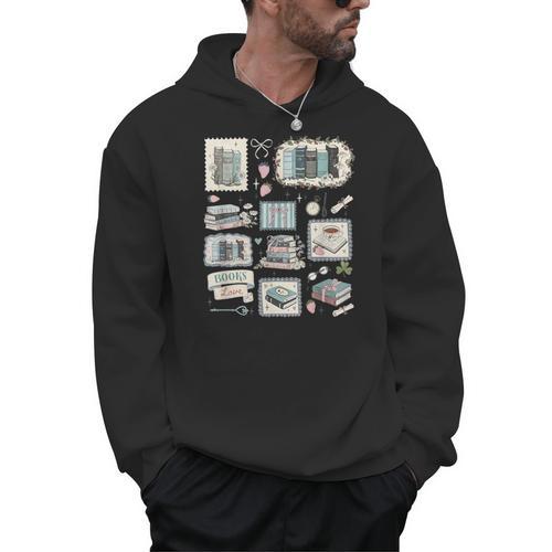 Retro Bookish Collage Vintage Librarian Cottagecore Book Men Hoodie - Bookorys