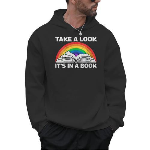 Retros Vintage Rainbow Take a Look It's In a Book Reading Men Hoodie - Bookorys DE