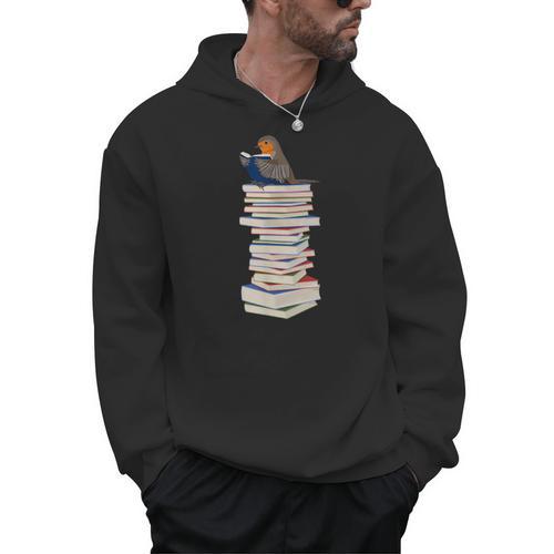 Robin Bird Reads Books Garden Backyard Birds Men Hoodie - Bookorys