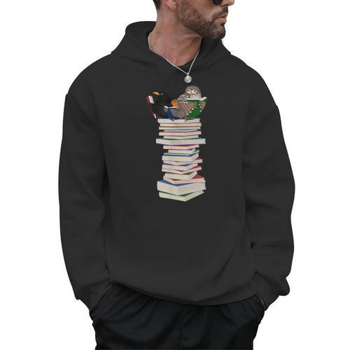 Robin Owl Bird Birds With Books Birdlover Animal Men Hoodie - Bookorys