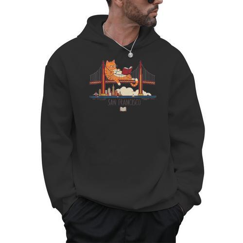 San Francisco Big Cat Reading Book Golden Gate Bridge Men Hoodie - Bookorys