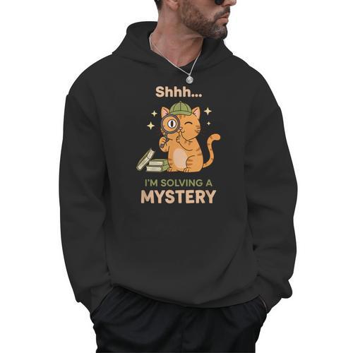 Shhh I'm Solving A Mystery Cat Detective Book Lover Men Hoodie - Bookorys