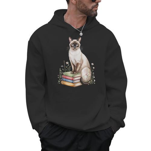 Siamese Cat Meezer Bookworm Flowers Book Reading Books Men Hoodie - Bookorys