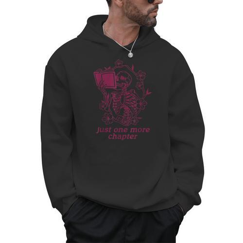 Skeleton Reading Book Just One More Chapter Men Hoodie - Bookorys