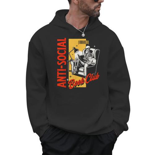 Skeleton Reads a Book Anti Social Book Club Men Hoodie - Bookorys