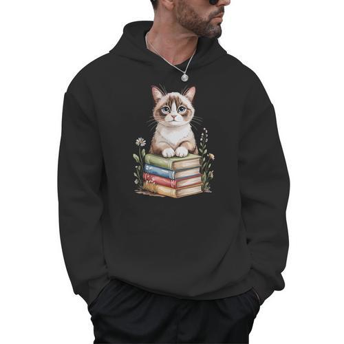 Snowshoe Cat Bookworm Flowers Book Reading Books Men Hoodie - Bookorys