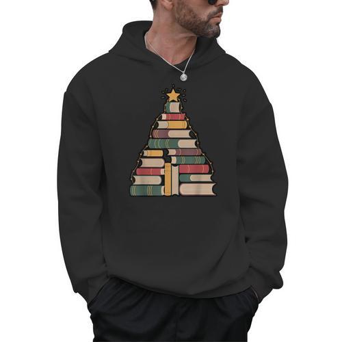 Snowy Book Tree Christmas For Readers And Librarians Men Hoodie - Bookorys