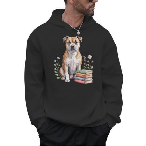 Staffordshire Bull Terrier Books Flowers Book Reading Men Hoodie - Bookorys CA