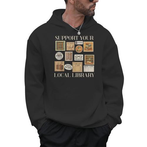 Stamp Support Your Local Library Book Reader Lover Bookworm Men Hoodie - Bookorys