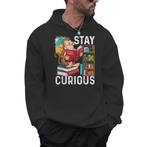 Stay Curious Monkey Reading Book Lover Bookworm Men Hoodie - Bookorys CA