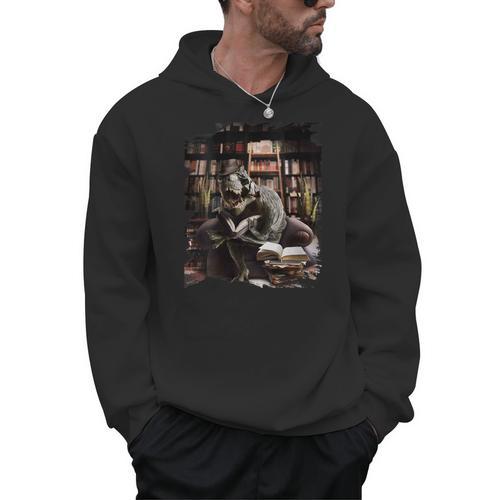 T-Rex Dinosaur Reading Books In Book Library Bookstore Men Hoodie - Bookorys DE