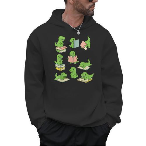 T-Rex Dinosaurs Reading Books Dinosaur Lover Men Hoodie - Bookorys