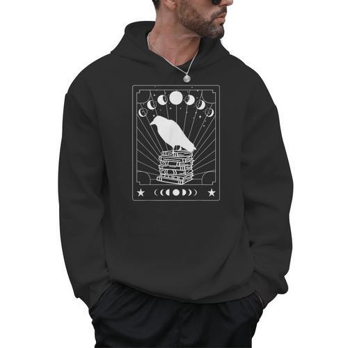 Tarot Card Raven Crow On Books Dark Academia Aesthetic Men Hoodie - Bookorys