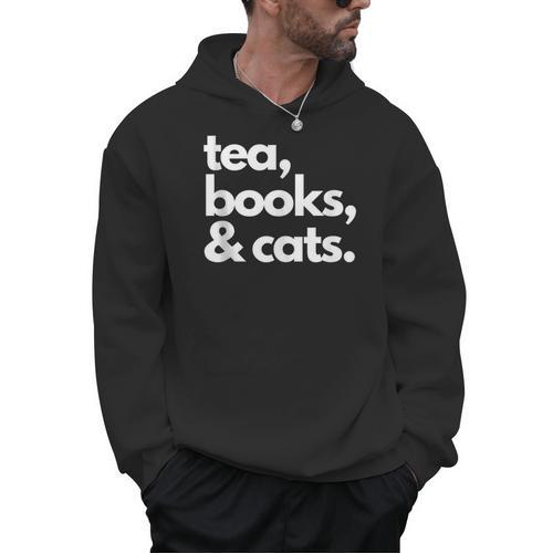 Tea Books And Cats Cat Mom Mum Mama Dad Reading Lover Book Men Hoodie - Bookorys