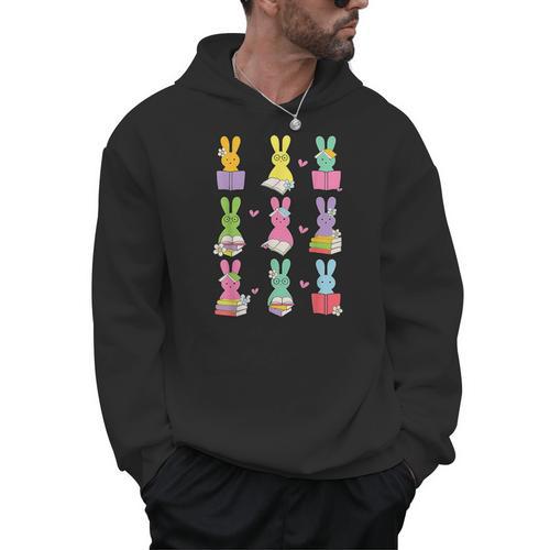 Teacher Easter Reading Bunnies Book Lover Bunny Men Hoodie - Bookorys CA