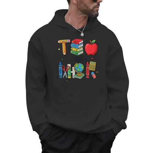 Teacher School Supplies Apple Books Pencil Globe Crayon Men Hoodie - Bookorys