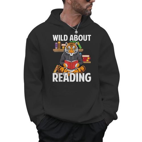 Tiger Reading Book Wearing Glasses Library Animal Men Hoodie - Bookorys CA