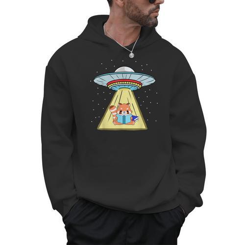 Ufo Abduction Red Panda Reading Book Men Hoodie - Bookorys