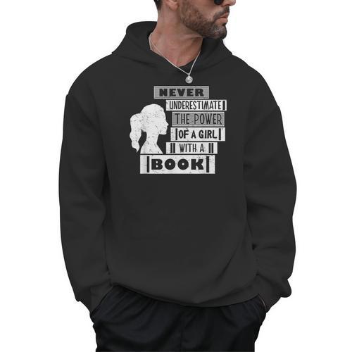 Never Underestimate Power Of Girl With Book Feminist Cute Men Hoodie - Bookorys CA