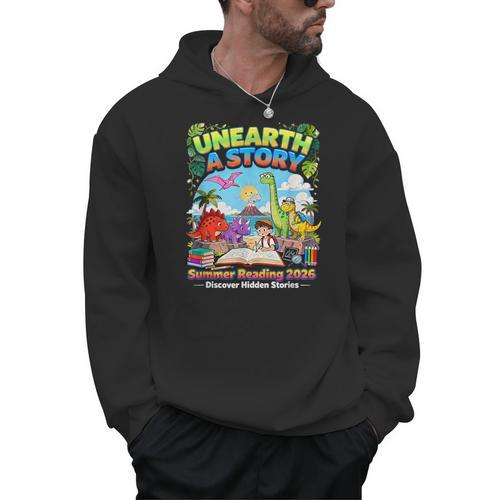 Unearth A Story Dinosaur Books Summer Reading 2026 Men Hoodie - Bookorys CA