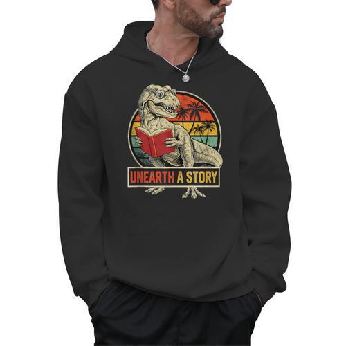 Unearth a Story Dinosaur Reading Book Dino T Rex Summer 2026 Men Hoodie - Bookorys