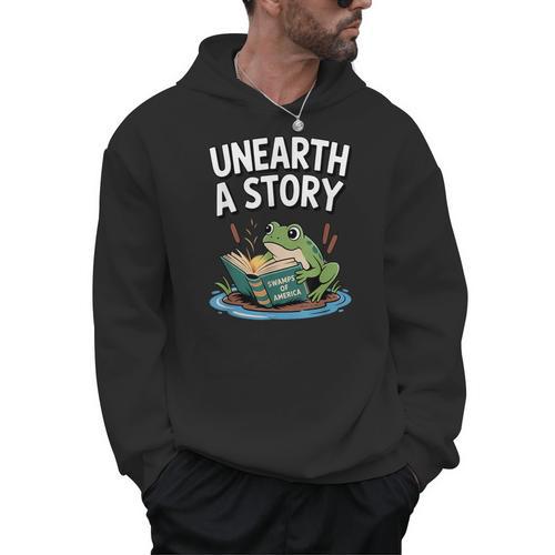 Unearth a Story Frog Reading a Book Summer 2026 Men Hoodie - Bookorys UK