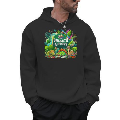 Unearth a Story Library Summer Reading 2026 Dinosaur Book Men Hoodie - Bookorys