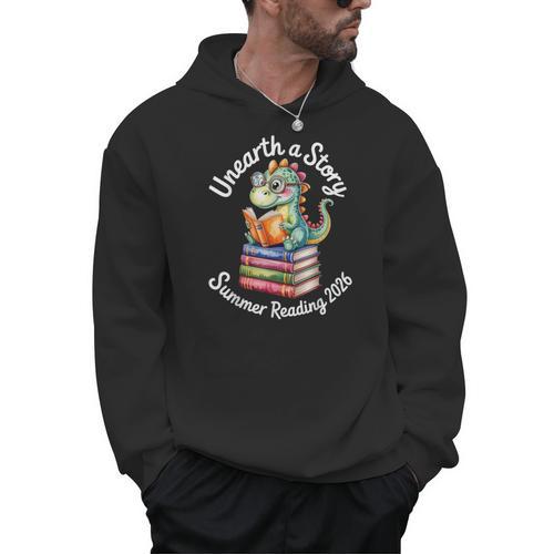 Unearth a Story Summer Reading 2026 Book Lover Dino Fun Men Hoodie - Bookorys