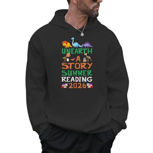Unearth A Story Summer Reading Program 2026 Dinosaur Book Men Hoodie - Bookorys