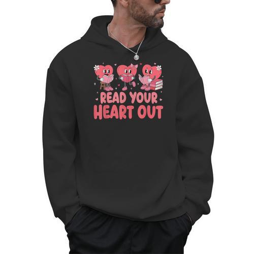 Valentine Day Book Read Your Heart Out Lovers Teacher Kids Men Hoodie - Bookorys