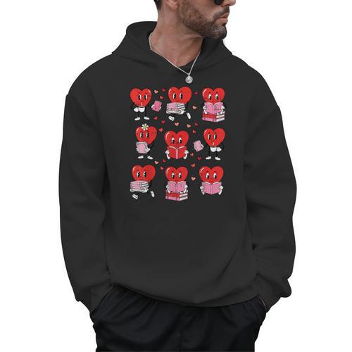 Valentines Day Librarian Heart Reading Book Women Men Kids Men Hoodie - Bookorys DE