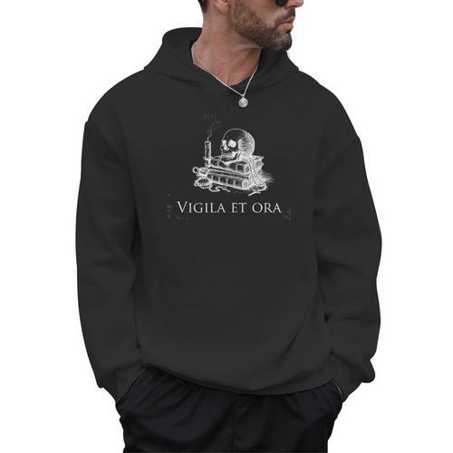 Vigila Et Ora Skull On Books Latin Men Hoodie - Bookorys