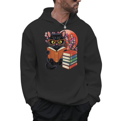 Vintage Japanese Cat Book Lovers Librarian Dad Teacher Men Hoodie - Bookorys AU