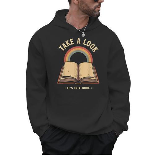 Vintage Rainbow Take a Look It's In a Book Retro Reading Art Men Hoodie - Bookorys DE