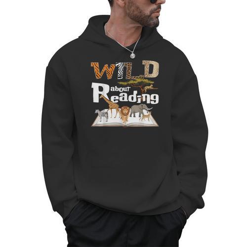 Wild About Reading Animals And Book Lovers Teacher Kids Men Hoodie - Bookorys CA