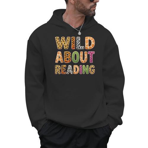 Wild About Reading Book Animal Book Lover Teacher Kids Men Hoodie - Bookorys CA