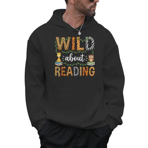 Wild About Reading Reading Books Lovers Reader Librarian Men Hoodie - Bookorys CA