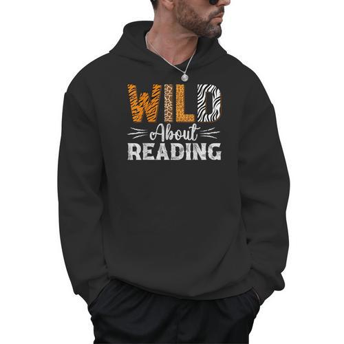 Wild About Reading Books Reader Lover Animals Leopard Zebra Men Hoodie - Bookorys DE