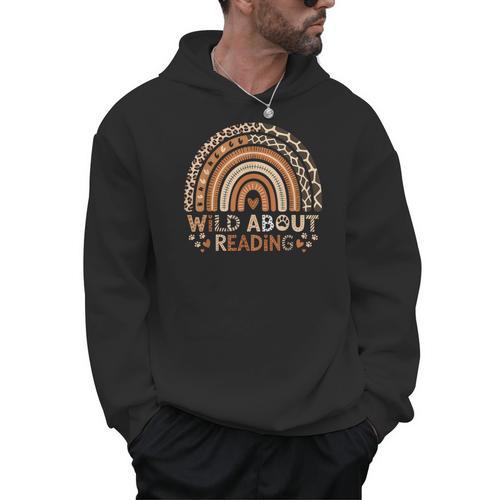 Wild About Reading Books Reader Lover Bookworm Library Day Men Hoodie - Bookorys