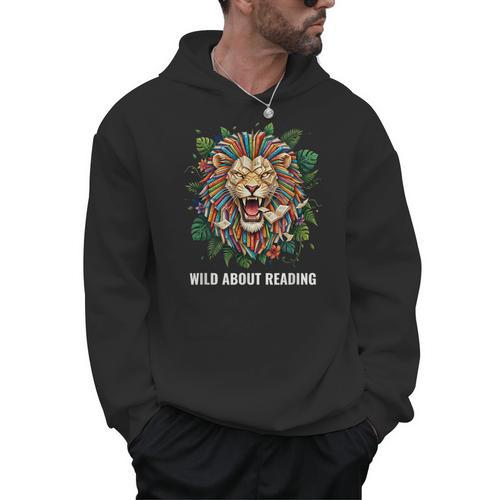 Wild About Reading Lion Head Books Lover Teacher Librarian Men Hoodie - Bookorys DE