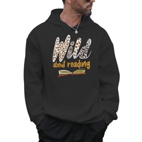 WILD ABOUT READING I Love Books Bookworm Library Day Men Hoodie - Bookorys