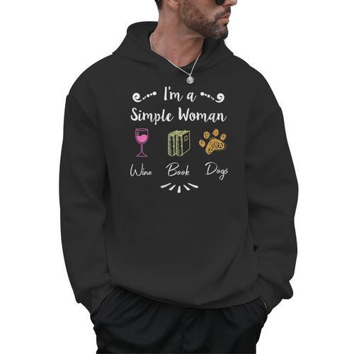 I Like Wine Reading Books And My Dog I'm A Simple Woman Men Hoodie - Bookorys AU