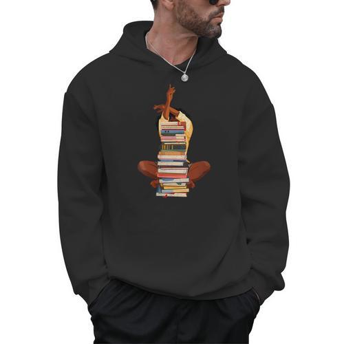 Woman And Books Stack Afro Girl Book Lover Men Hoodie - Bookorys UK