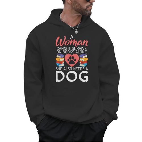 A Woman Cannot Survive On Books Alone She Also Needs a Dog Men Hoodie - Bookorys DE