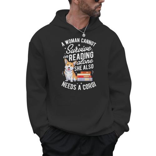 A Woman Cannot Survive On Reading Alone T Shirt Corgi Book Men Hoodie - Bookorys DE