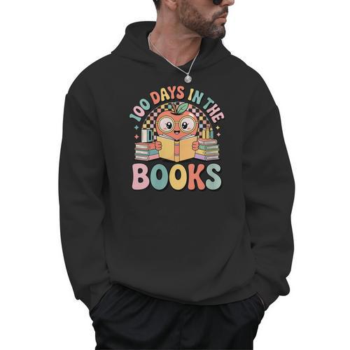 Women's 100 Days In The Books Cute Apple Reading School Men Hoodie - Bookorys